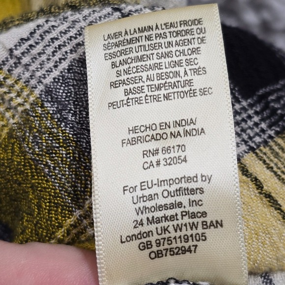 Maeve Shirt Women M/L Yellow Plaid Button Up Embroidered 3/4 Sleeve Flowers Boho - Picture 7 of 14